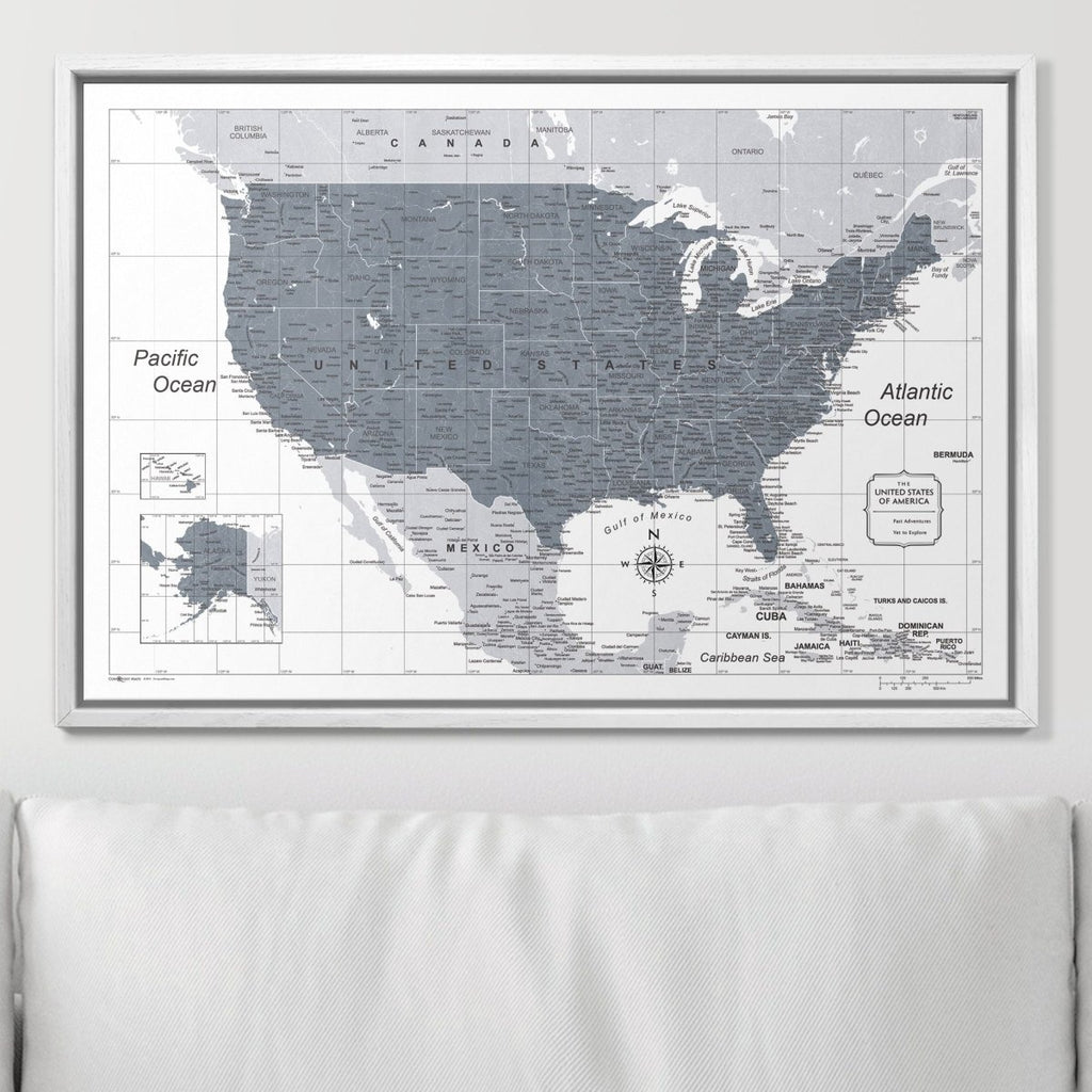 Push Pin USA Map Pin Board - Dark Gray Color Splash - Pins Included! - Liza Pruitt