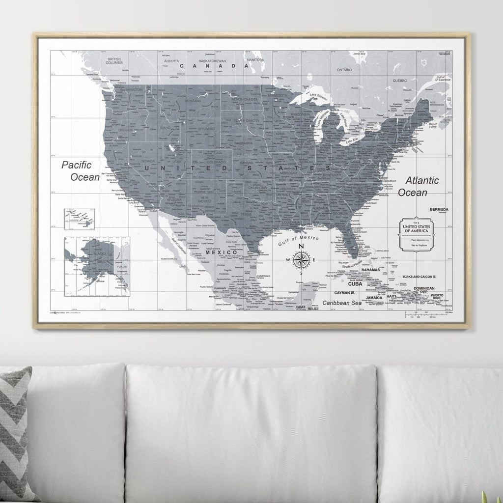 Push Pin USA Map Pin Board - Dark Gray Color Splash - Pins Included! - Liza Pruitt