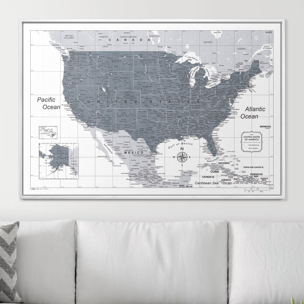 Push Pin USA Map Pin Board - Dark Gray Color Splash - Pins Included! - Liza Pruitt