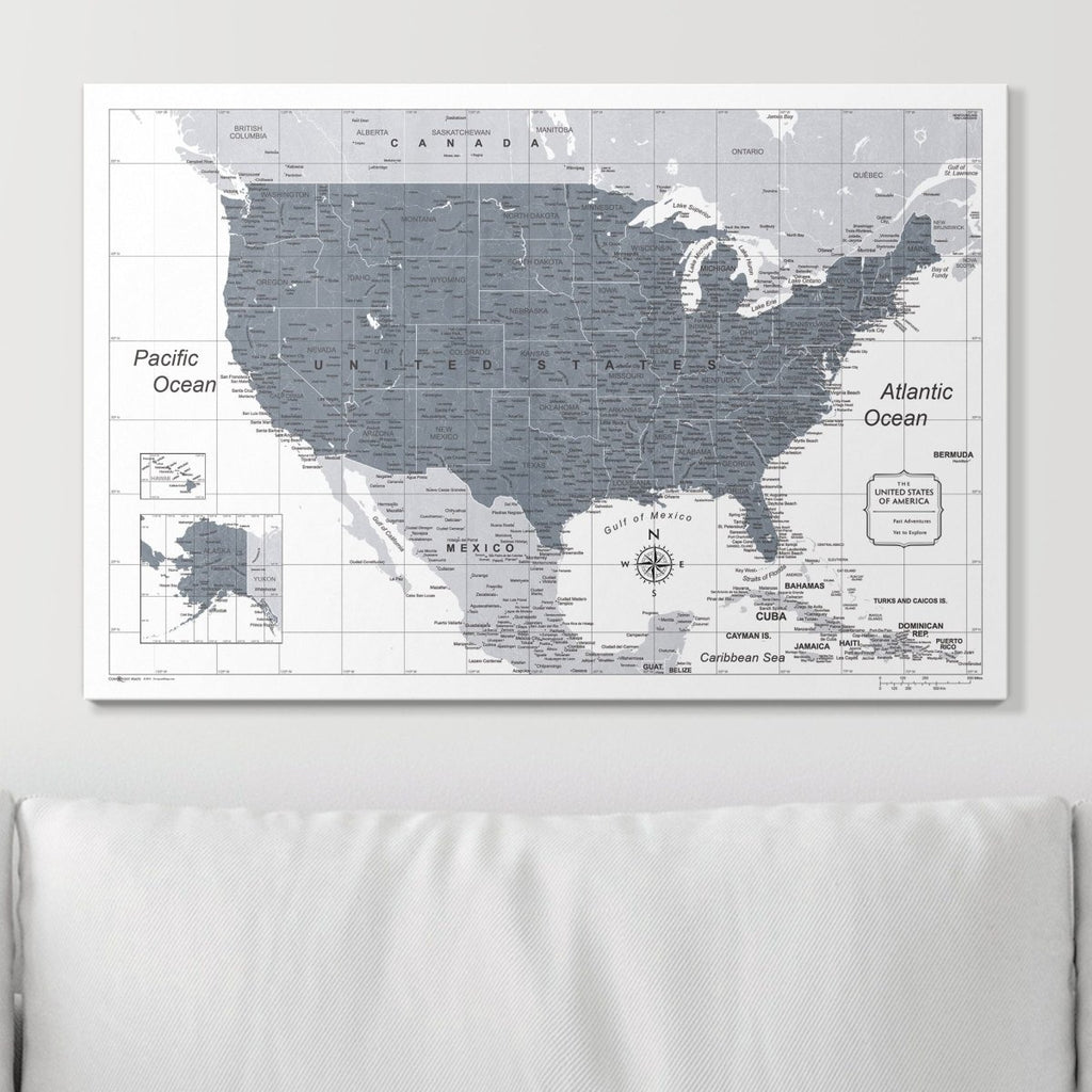 Push Pin USA Map Pin Board - Dark Gray Color Splash - Pins Included! - Liza Pruitt