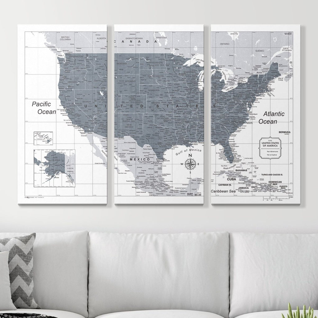 Push Pin USA Map Pin Board - Dark Gray Color Splash - Pins Included! - Liza Pruitt