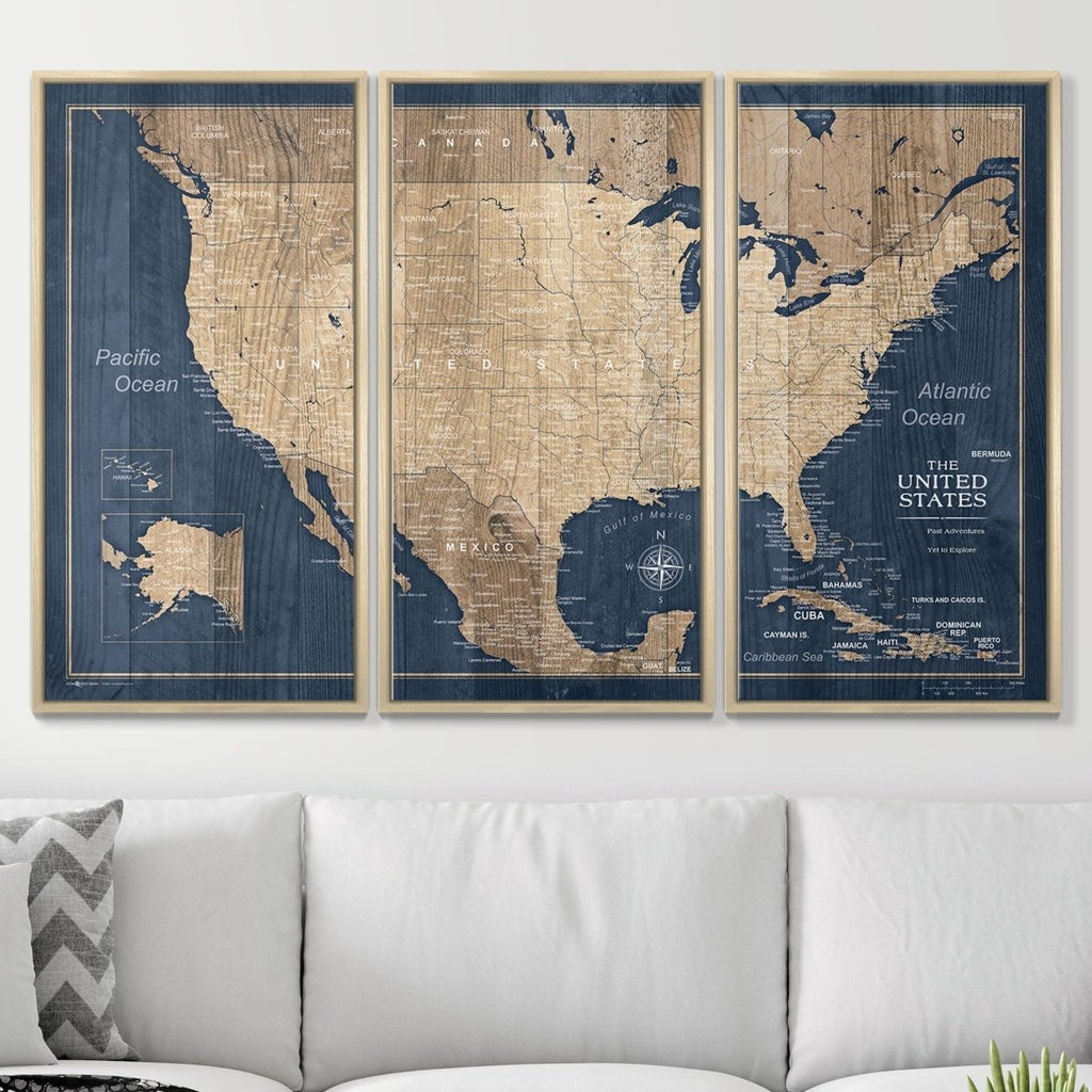 Push Pin USA Map Pin Board - Deep - Sea Drift - Pins Included! - Liza Pruitt