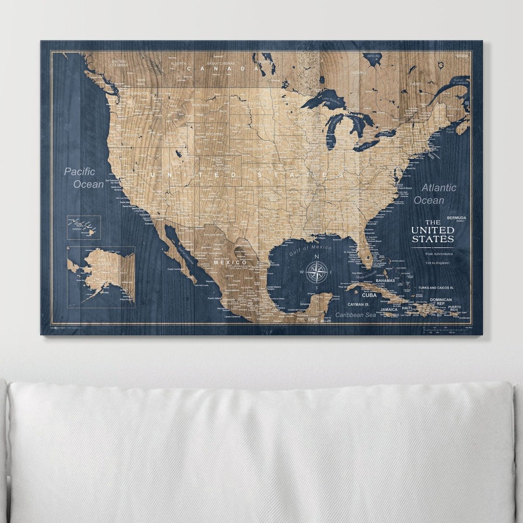 Push Pin USA Map Pin Board - Deep - Sea Drift - Pins Included! - Liza Pruitt