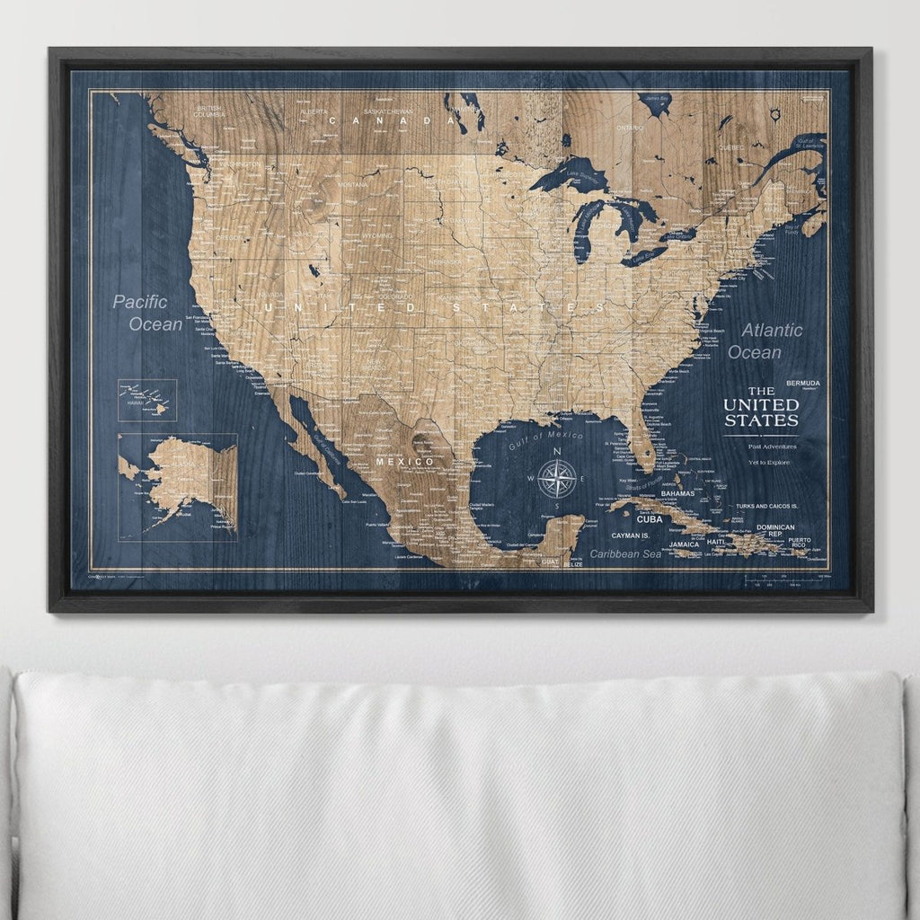 Push Pin USA Map Pin Board - Deep - Sea Drift - Pins Included! - Liza Pruitt