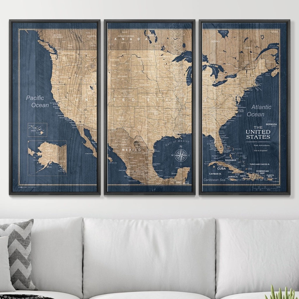 Push Pin USA Map Pin Board - Deep - Sea Drift - Pins Included! - Liza Pruitt