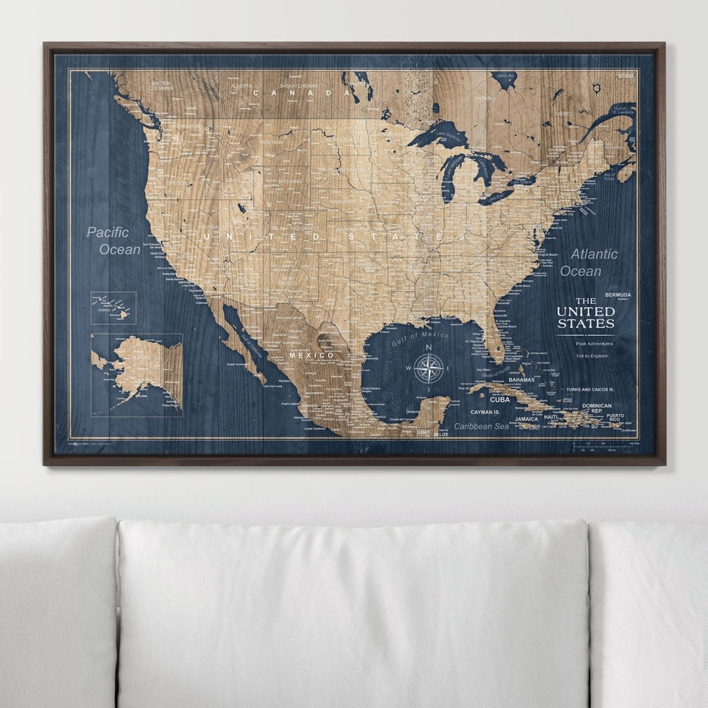 Push Pin USA Map Pin Board - Deep - Sea Drift - Pins Included! - Liza Pruitt