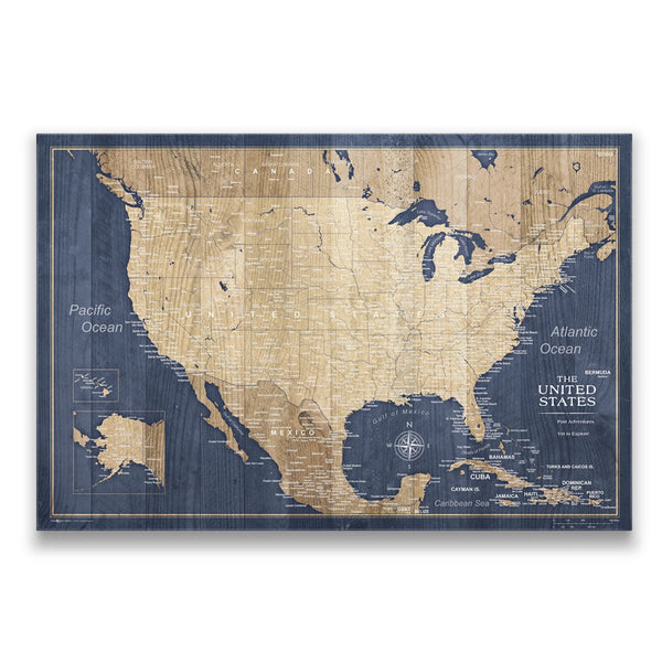 Push Pin USA Map Pin Board - Deep - Sea Drift - Pins Included! - Liza Pruitt