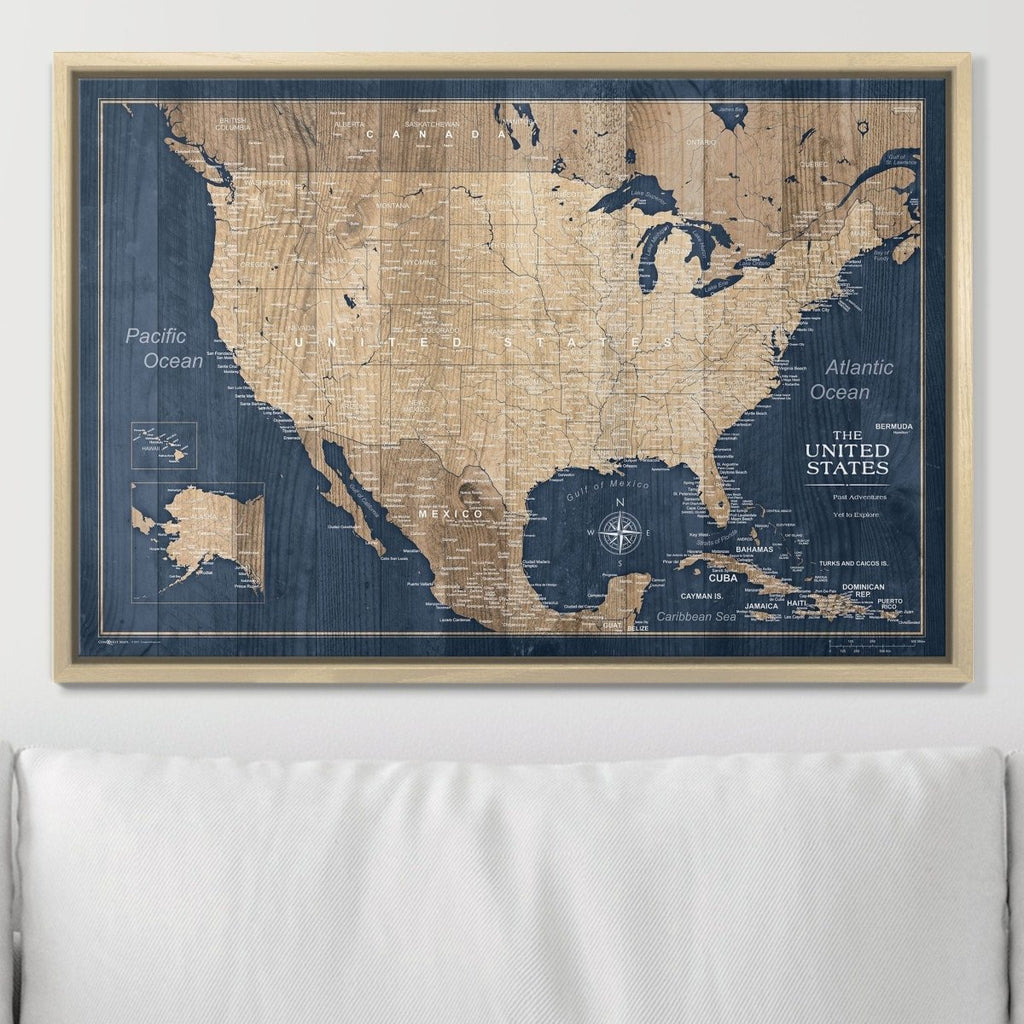 Push Pin USA Map Pin Board - Deep - Sea Drift - Pins Included! - Liza Pruitt