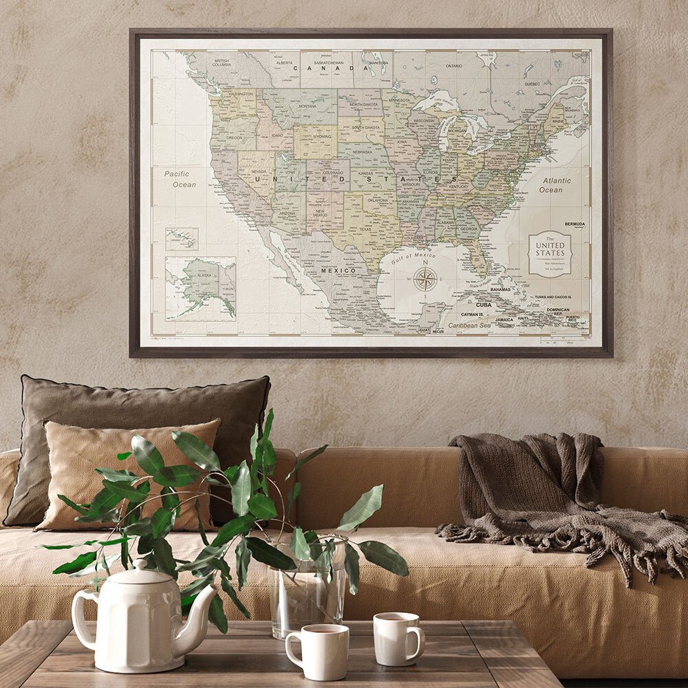 Push Pin USA Map Pin Board - Desert Sunrise - Pins Included! - Liza Pruitt