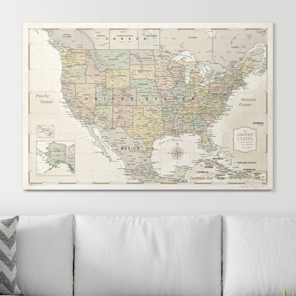 Push Pin USA Map Pin Board - Desert Sunrise - Pins Included! - Liza Pruitt