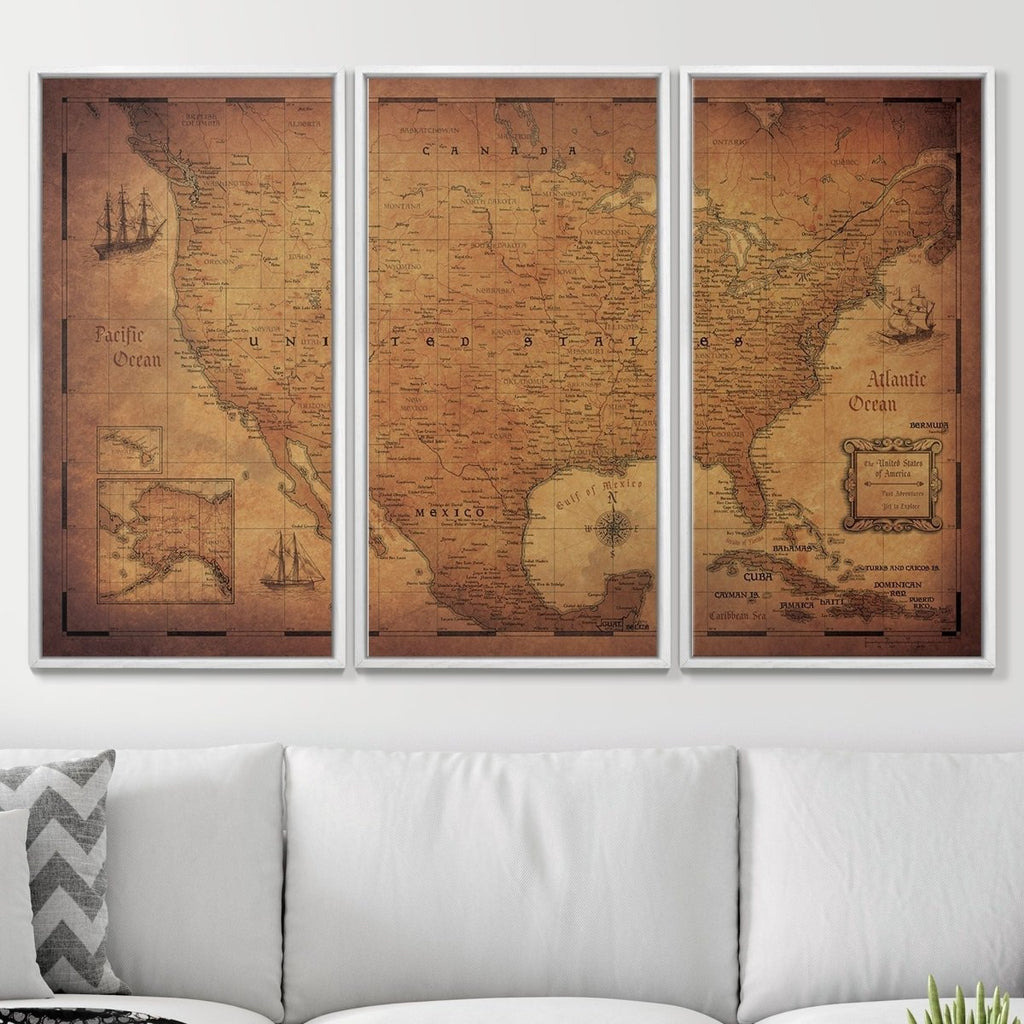Push Pin USA Map Pin Board - Golden Aged - Pins Included! - Liza Pruitt