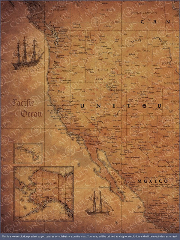 Push Pin USA Map Pin Board - Golden Aged - Pins Included! - Liza Pruitt