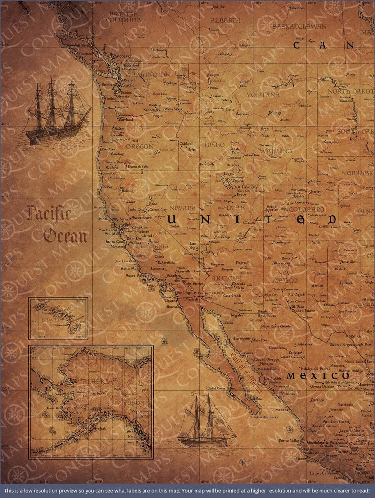 Push Pin USA Map Pin Board - Golden Aged - Pins Included! - Liza Pruitt