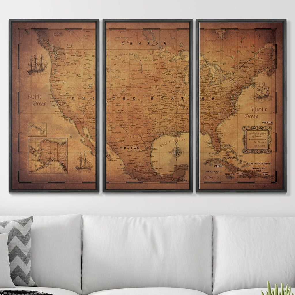 Push Pin USA Map Pin Board - Golden Aged - Pins Included! - Liza Pruitt