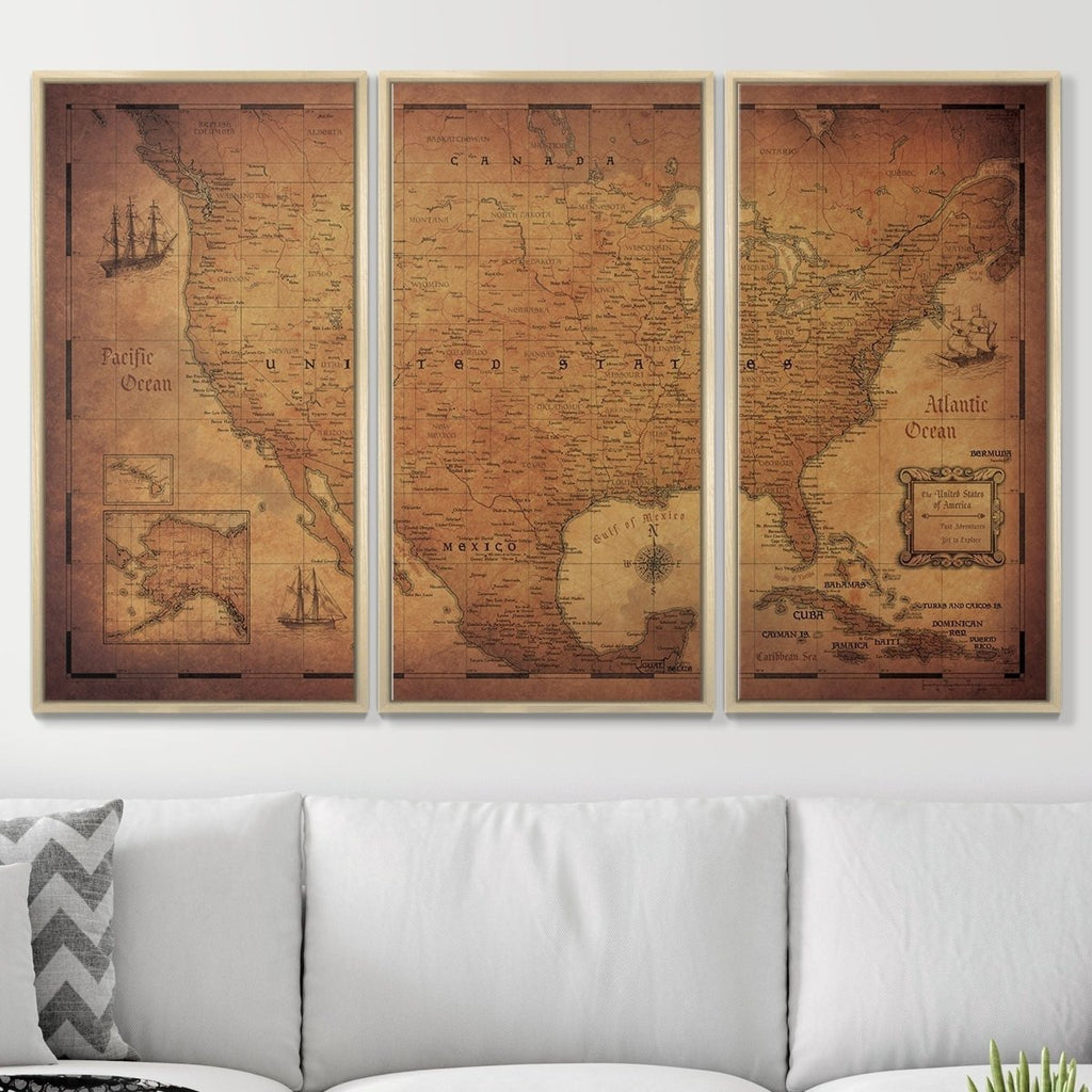 Push Pin USA Map Pin Board - Golden Aged - Pins Included! - Liza Pruitt