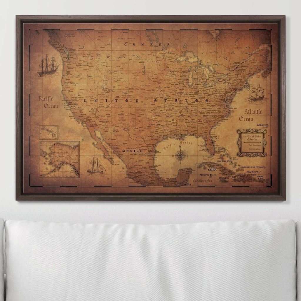 Push Pin USA Map Pin Board - Golden Aged - Pins Included! - Liza Pruitt