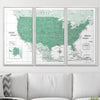 Push Pin USA Map Pin Board - Green Color Splash - Pins Included! - Liza Pruitt