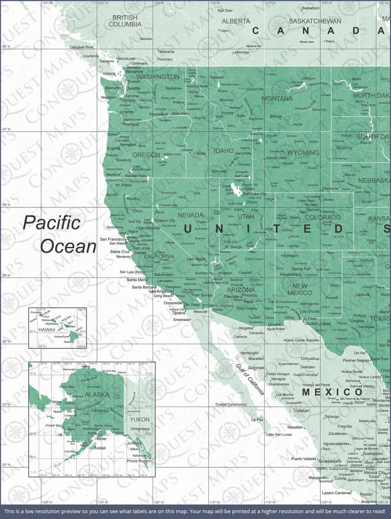 Push Pin USA Map Pin Board - Green Color Splash - Pins Included! - Liza Pruitt