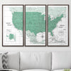 Push Pin USA Map Pin Board - Green Color Splash - Pins Included! - Liza Pruitt