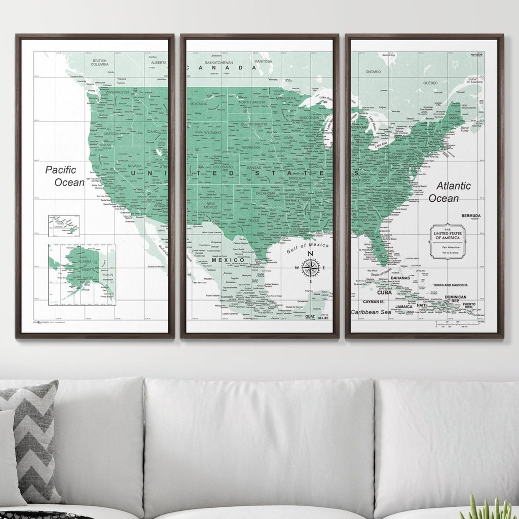 Push Pin USA Map Pin Board - Green Color Splash - Pins Included! - Liza Pruitt