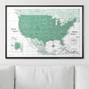 Push Pin USA Map Pin Board - Green Color Splash - Pins Included! - Liza Pruitt