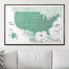 Push Pin USA Map Pin Board - Green Color Splash - Pins Included! - Liza Pruitt