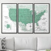 Push Pin USA Map Pin Board - Green Color Splash - Pins Included! - Liza Pruitt