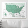 Push Pin USA Map Pin Board - Green Color Splash - Pins Included! - Liza Pruitt
