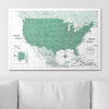 Push Pin USA Map Pin Board - Green Color Splash - Pins Included! - Liza Pruitt