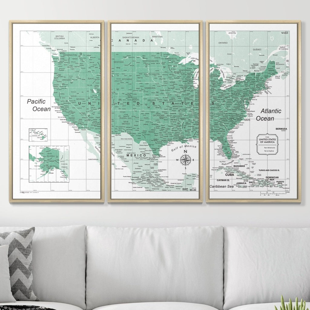 Push Pin USA Map Pin Board - Green Color Splash - Pins Included! - Liza Pruitt