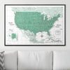 Push Pin USA Map Pin Board - Green Color Splash - Pins Included! - Liza Pruitt