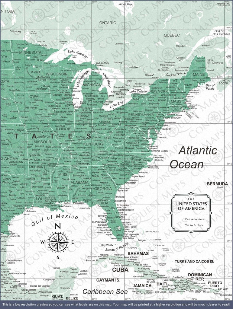 Push Pin USA Map Pin Board - Green Color Splash - Pins Included! - Liza Pruitt