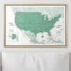 Push Pin USA Map Pin Board - Green Color Splash - Pins Included! - Liza Pruitt