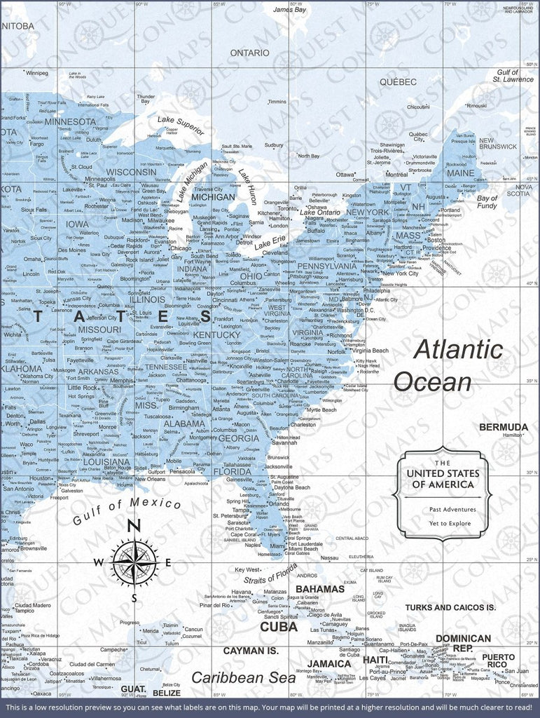 Push Pin USA Map Pin Board - Light Blue Color Splash - Pins Included! - Liza Pruitt