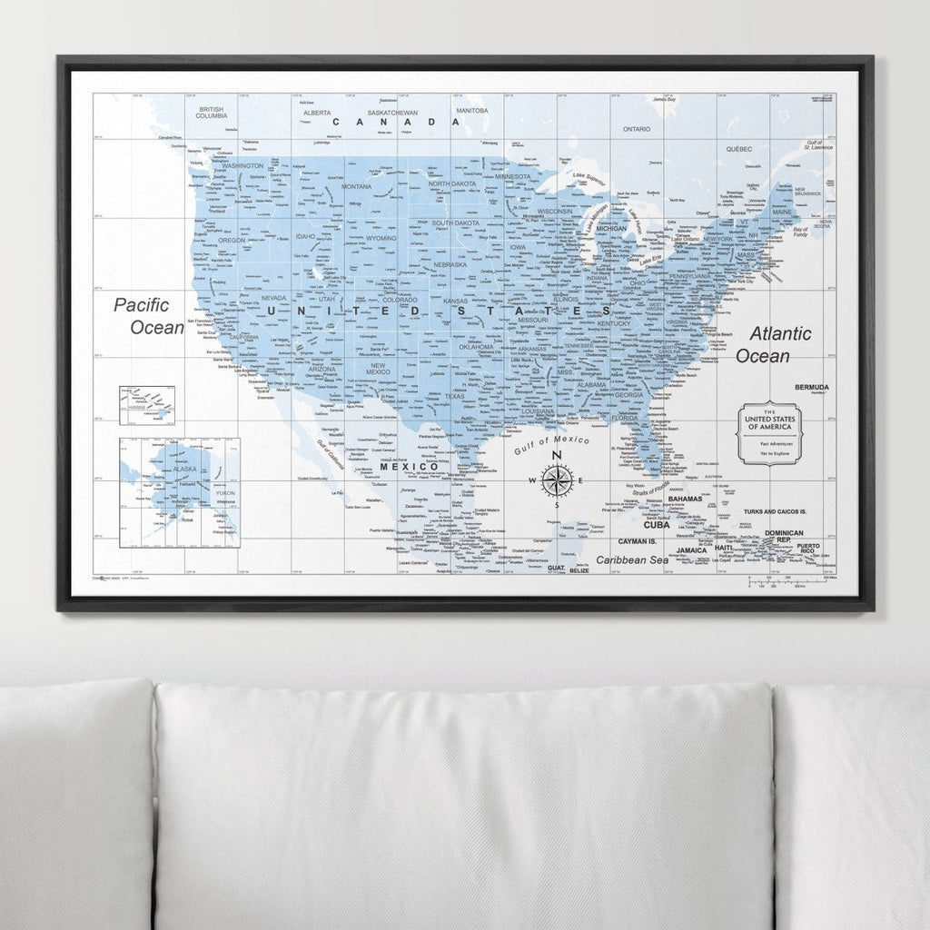 Push Pin USA Map Pin Board - Light Blue Color Splash - Pins Included! - Liza Pruitt