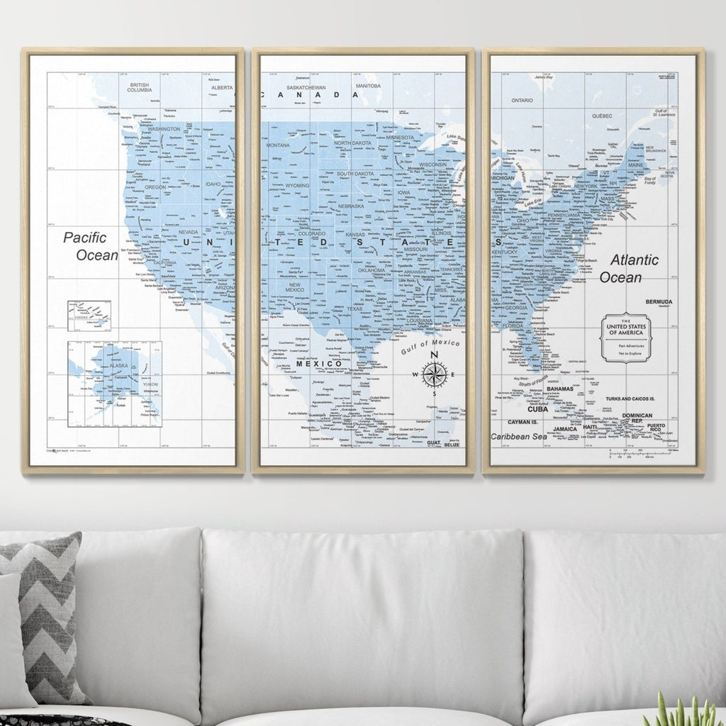 Push Pin USA Map Pin Board - Light Blue Color Splash - Pins Included! - Liza Pruitt