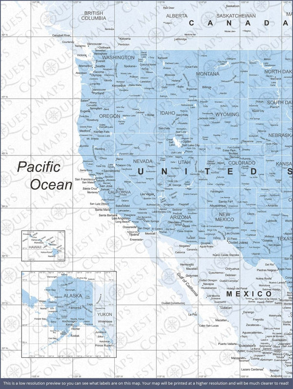 Push Pin USA Map Pin Board - Light Blue Color Splash - Pins Included! - Liza Pruitt