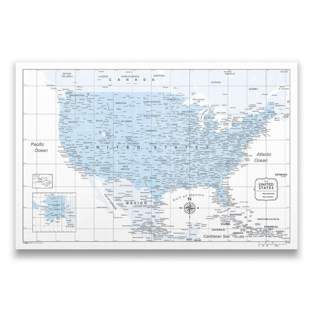 Push Pin USA Map Pin Board - Light Blue Color Splash - Pins Included! - Liza Pruitt