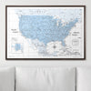 Push Pin USA Map Pin Board - Light Blue Color Splash - Pins Included! - Liza Pruitt