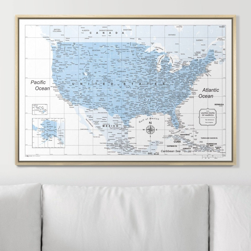 Push Pin USA Map Pin Board - Light Blue Color Splash - Pins Included! - Liza Pruitt