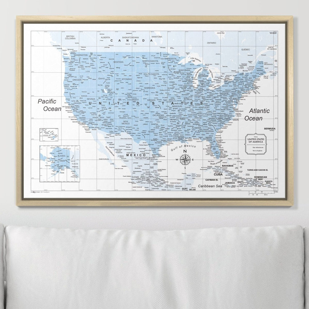 Push Pin USA Map Pin Board - Light Blue Color Splash - Pins Included! - Liza Pruitt