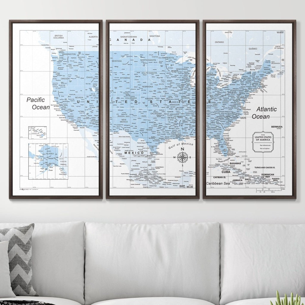 Push Pin USA Map Pin Board - Light Blue Color Splash - Pins Included! - Liza Pruitt