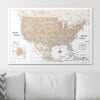 Push Pin USA Map Pin Board - Light Brown Color Splash - Pins Included! - Liza Pruitt