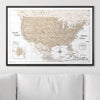 Push Pin USA Map Pin Board - Light Brown Color Splash - Pins Included! - Liza Pruitt