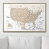 Push Pin USA Map Pin Board - Light Brown Color Splash - Pins Included! - Liza Pruitt