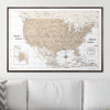 Push Pin USA Map Pin Board - Light Brown Color Splash - Pins Included! - Liza Pruitt