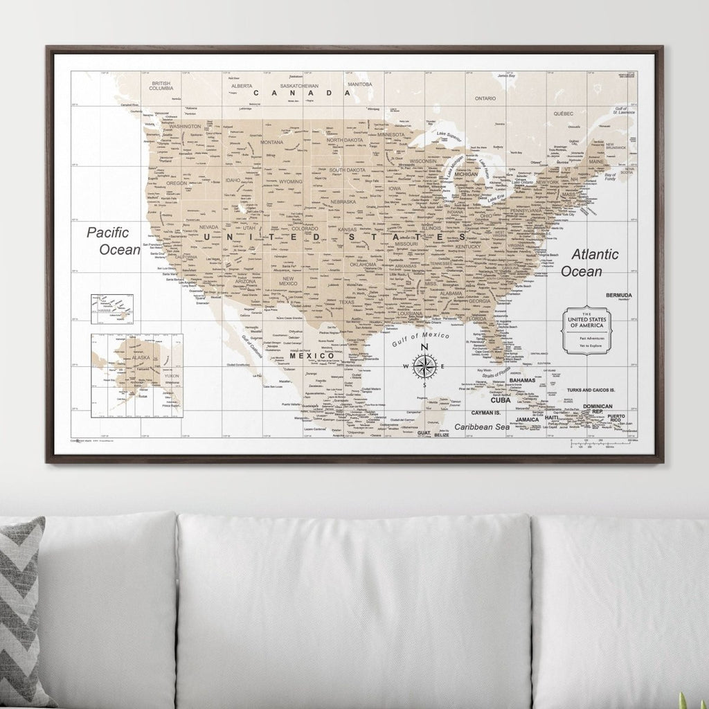 Push Pin USA Map Pin Board - Light Brown Color Splash - Pins Included! - Liza Pruitt