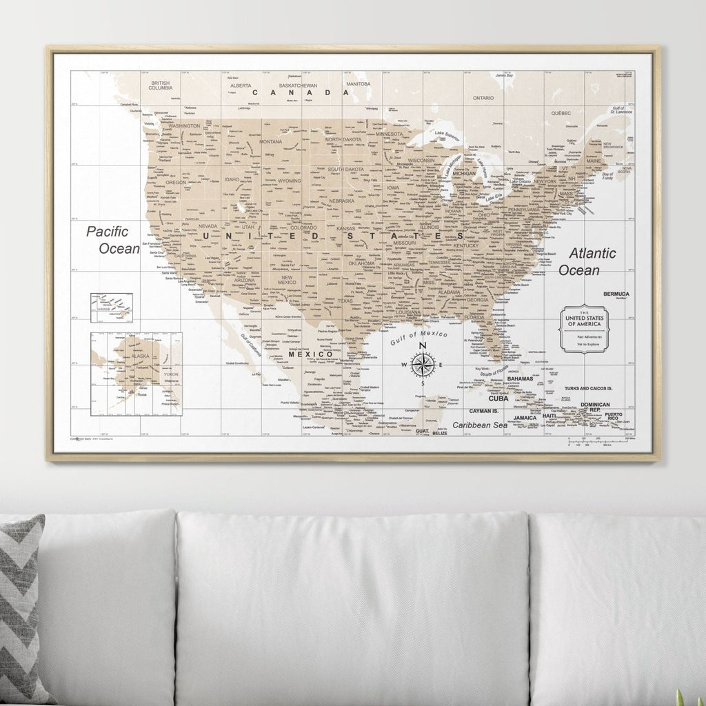 Push Pin USA Map Pin Board - Light Brown Color Splash - Pins Included! - Liza Pruitt
