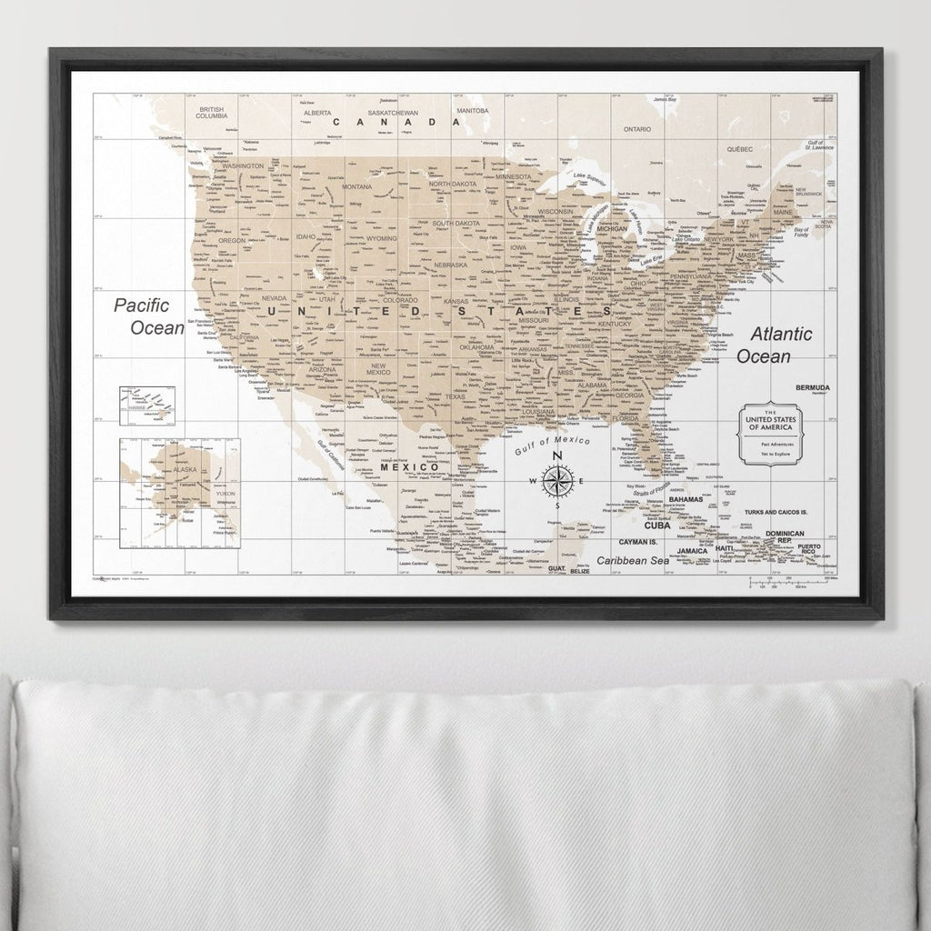 Push Pin USA Map Pin Board - Light Brown Color Splash - Pins Included! - Liza Pruitt