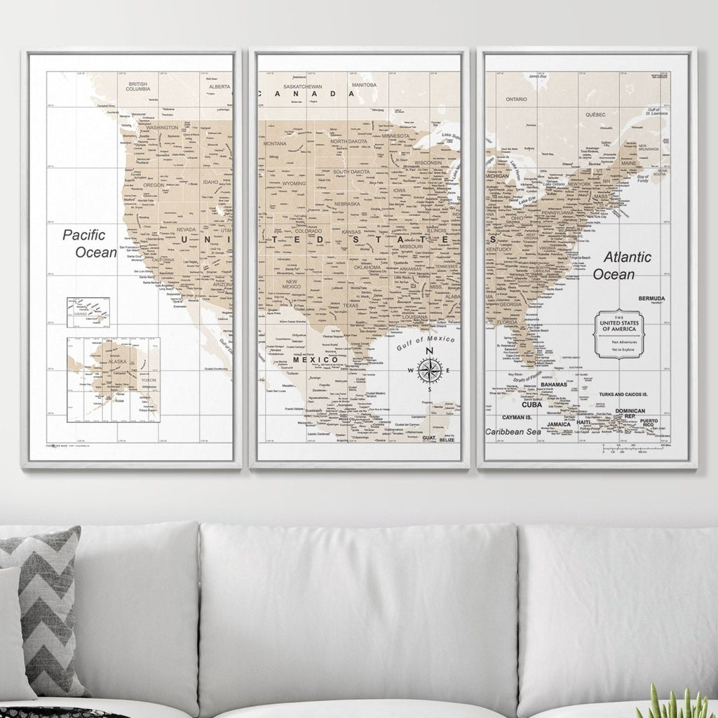 Push Pin USA Map Pin Board - Light Brown Color Splash - Pins Included! - Liza Pruitt
